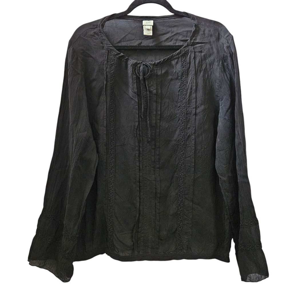 J. Jill Top Womens L Black Embroidered Textured Rayon Goth Whimsigoth Minimalist
